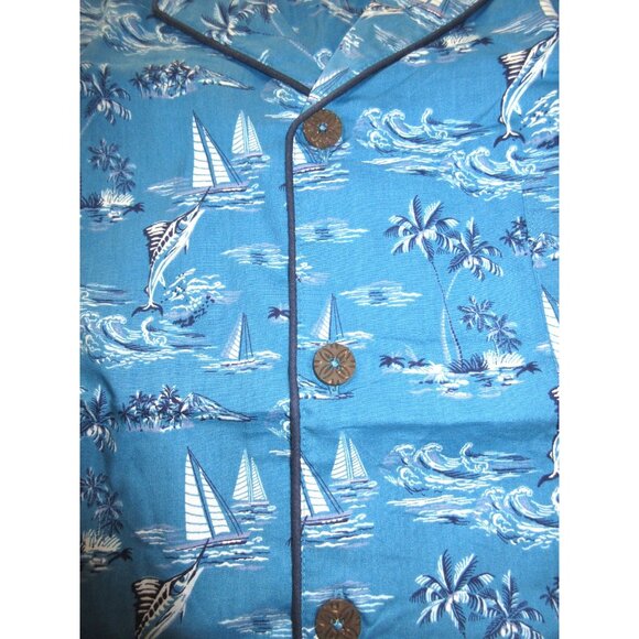 Tommy Bahama Men's Woven Notch Collar Long Pant PJ set Tropical Sea Life NWT XL - Picture 3 of 7